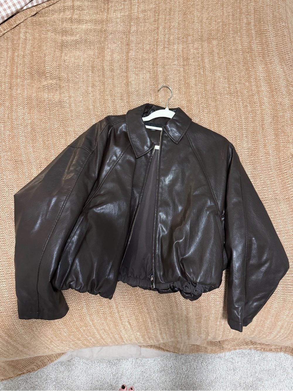 Zara Dark Brown Faux Leather Bomber Jacket